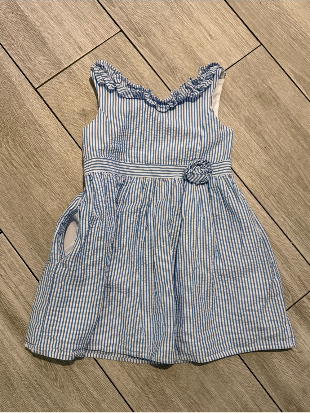 Lilly Pulitzer Blue & White seersucker Striped Girls Dress with Rosette